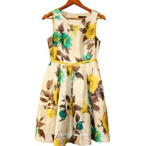 Madison Leigh Petites Floral Classic Sleeveless Tea Length Garden Party Dress 6P